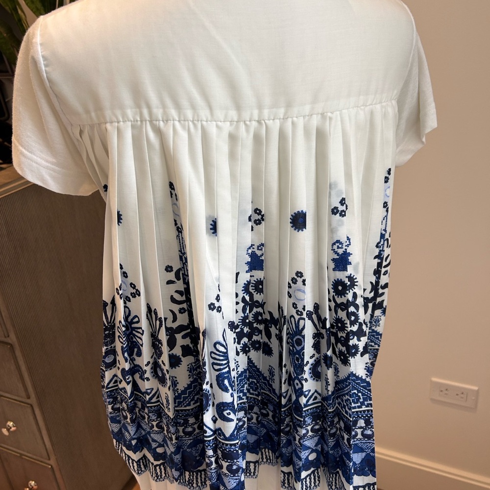 Sacai White and Blue Floral Top